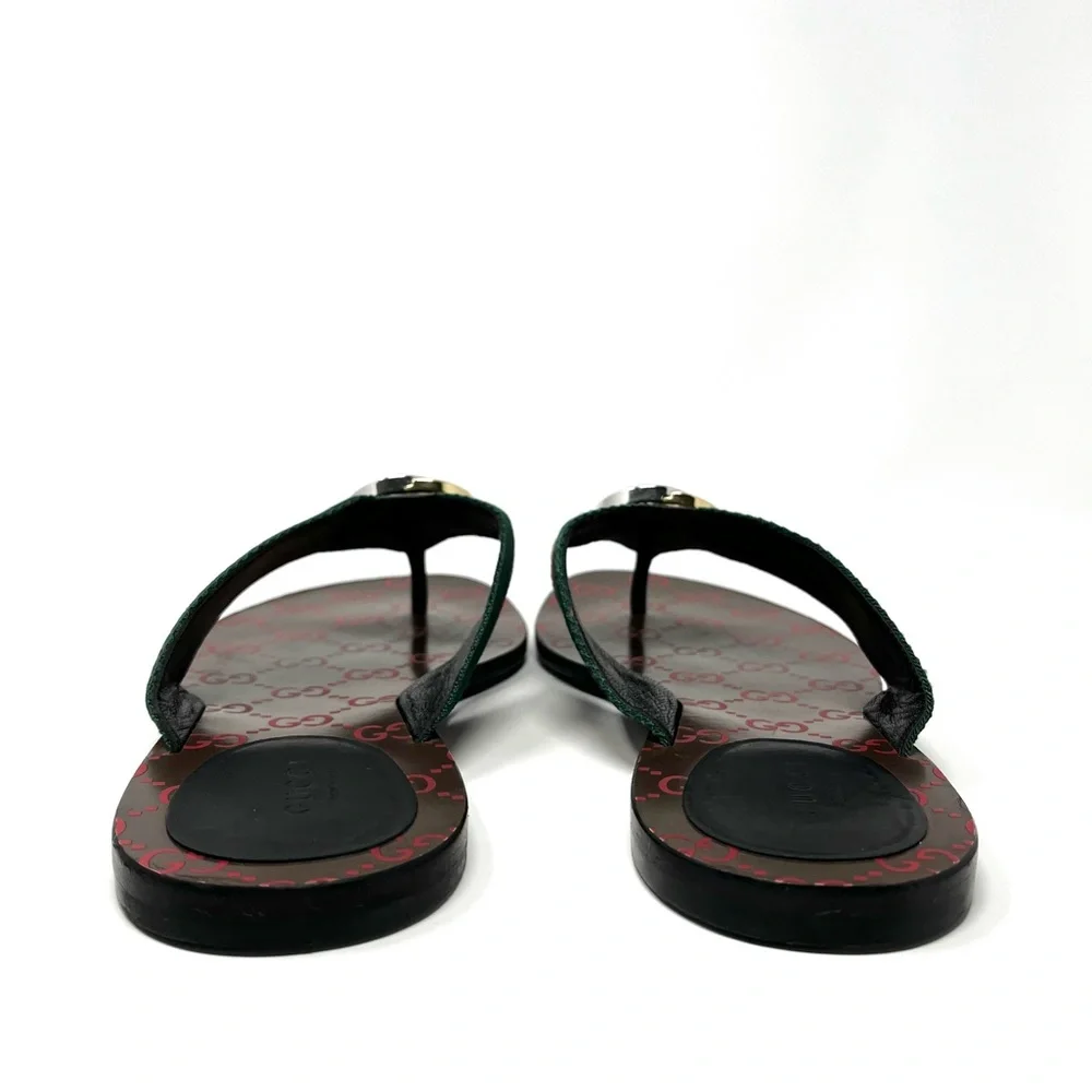 Gucci Kika Interlocking GG Logo Thong Sandals Flip Flops Flat Gold Silver 41 11 - Picture 7 of 10